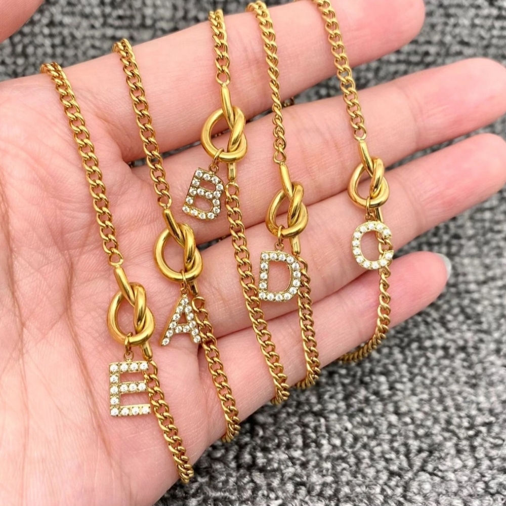 #539 🛑22  Fabulous Cubic Zirconia Initials Charm 18K Gold Plated Ss Bracelet